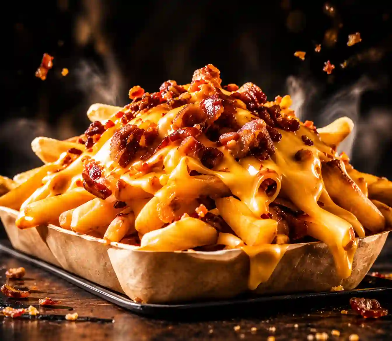 Batata da Vila — porção de batatas crocantes com cheddar e bacon
